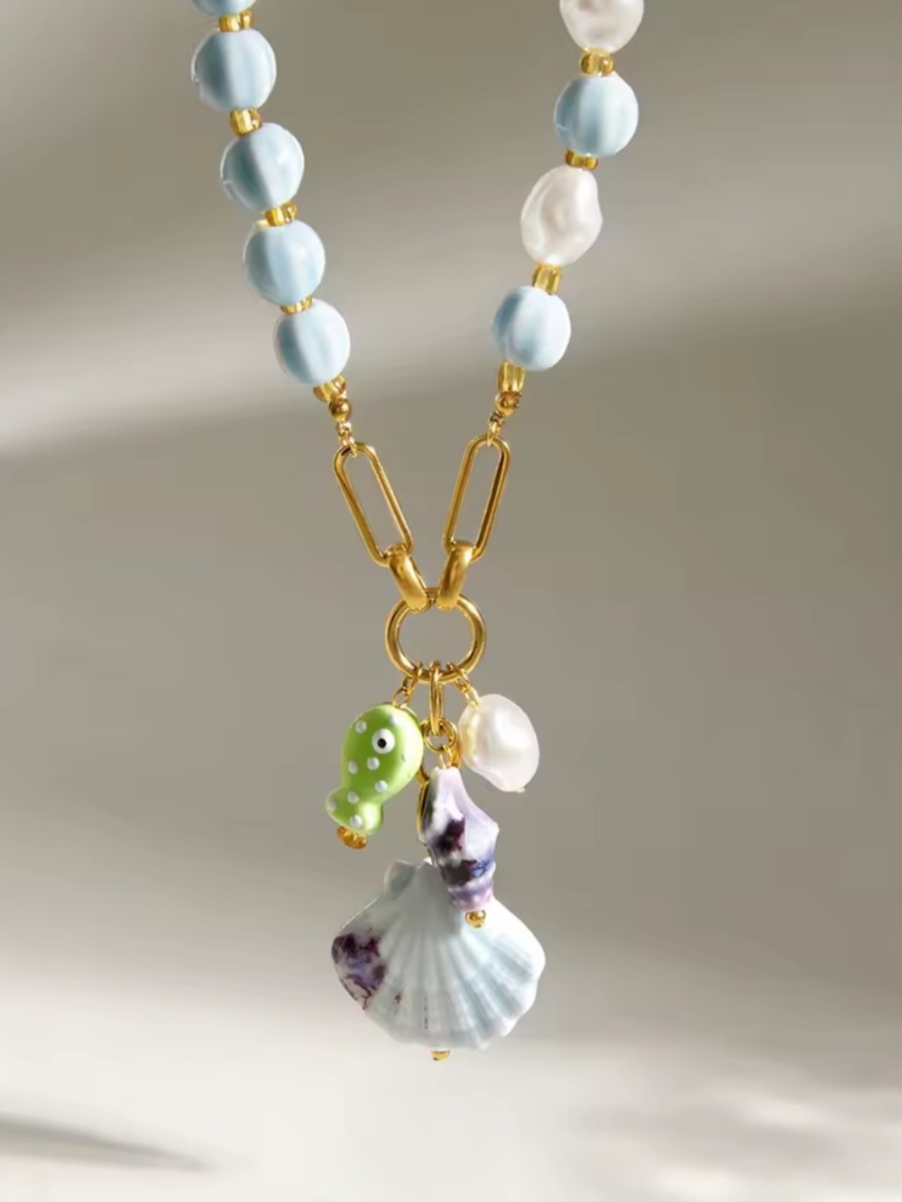 Beach Babes Pastel Beaded Shell Charm Necklace - Picture 1 of 13
